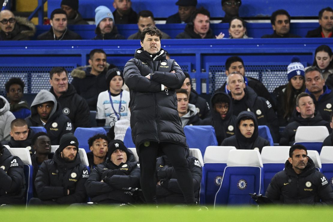 Pochettino looks on during Chelsea's 6-0 win.