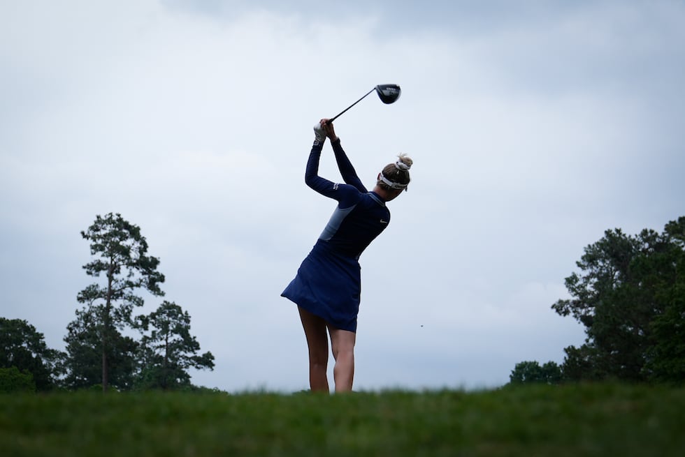 Nelly Korda follows her shot on the sixth tee during the third round of the Chevron...