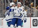 Auston Matthews of the Toronto Maple Leafs celebrates his goal against the Boston Bruins on Monday night.
