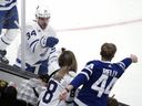 Toronto Maple Leafs centre Auston Matthews (34) celebrates after his goal against the Boston Bruins.