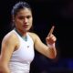 Emma Raducanu of Great Britain reacts against Iga Swiatek of Poland during the quarter-final match on day five of the Porsche Tennis Grand Prix Stuttgart 2024 at Porsche Arena on April 19, 2024 in Stuttgart, Germany. (Photo by Alex Grimm/Getty Images)