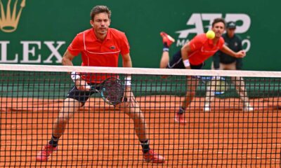 Nicolas Mahut and Edouard Roger-Vasselin in action Tuesday at the Rolex Monte-Carlo Masters.