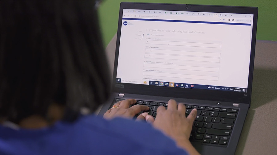 A clinician working on a computer at UHN.