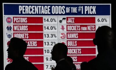 People look at the NBA basketball draft lottery. (Nam Y. Huh/AP Photo)