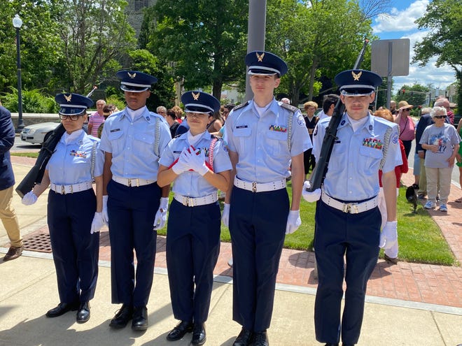 Members of Taunton Air Force Junior ROTC are on hand for the Taunton Day of Portugal flag raising on Saturday, June 8, 2024.