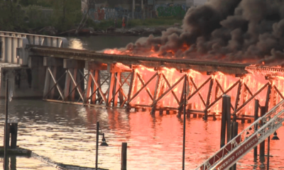 Richmond railway bridge fire extinguished, air quality bulletin remains in place - BC