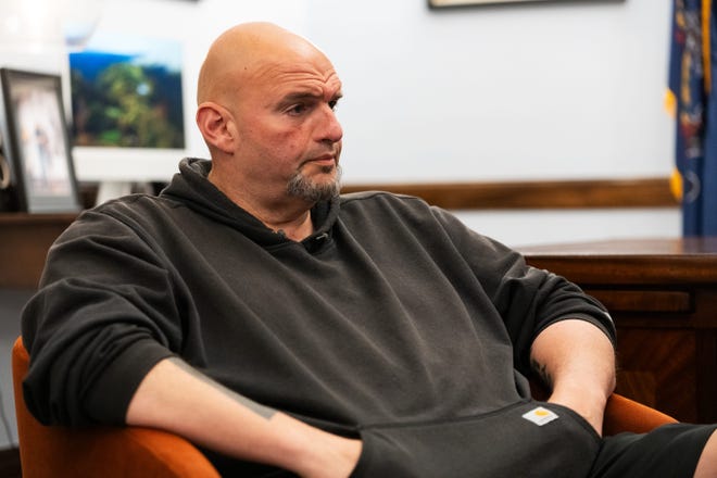 Sen. John Fetterman (D-Penn.) speaks with USA TODAY in his office at the U.S. Capitol Thursday, May 2, 2024.