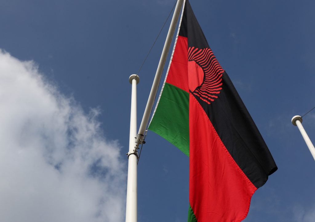 The flag of Malawi flies in central London