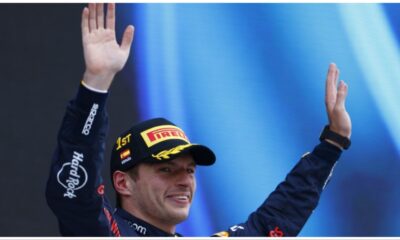 Red Bull driver Max Verstappen of the Netherlands celebrates after winning the Formula 1 Spanish Grand Prix race at the Barcelona Catalunya racetrack in Montmelo, near Barcelona, Spain, Sunday, June 23, 2024. (AP Photo/Joan Monfort)