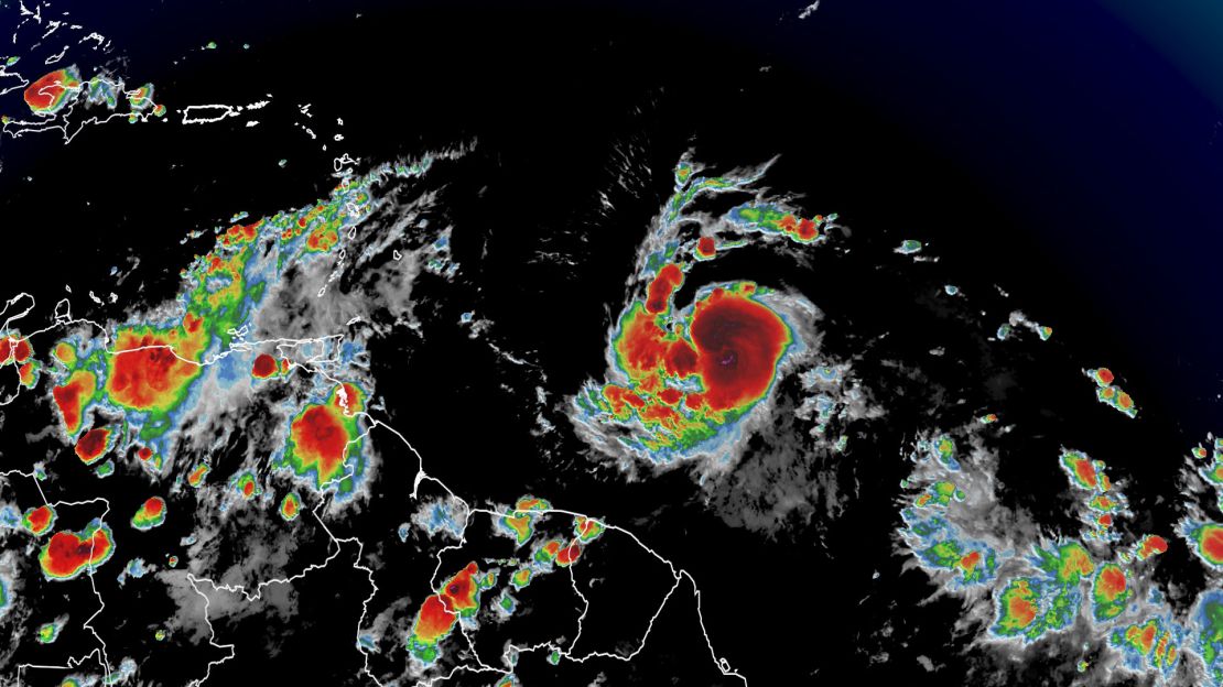 A satellite view of Beryl at 9 p.m. ET on Saturday.