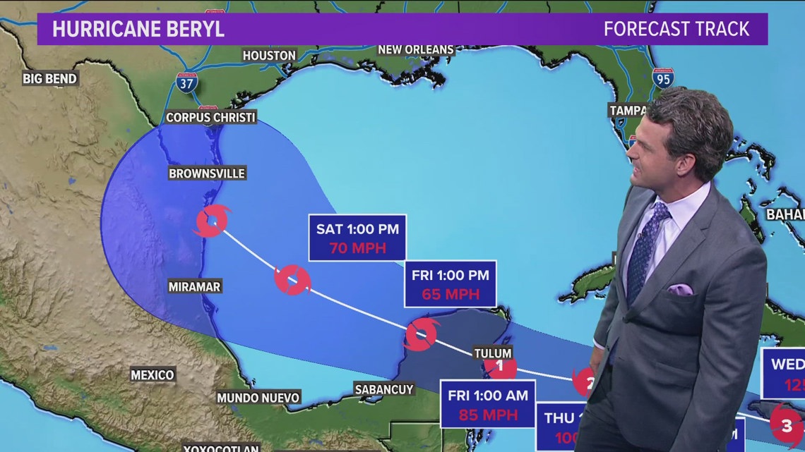 Hurricane Beryl tracker Texas forecast, spaghetti models, path