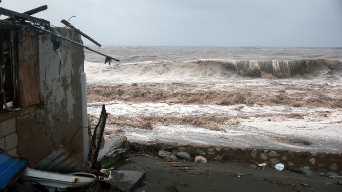 KINGSTON, JAMAICA - JULY 03: Waves crash ashore as Hurricane Beryl passes through the area on July 03, 2024, in Kingston, Jamaica. Beryl has caused widespread damage in several island nations as it continues to cross the Caribbean. (Photo by Joe Raedle/Getty Images)