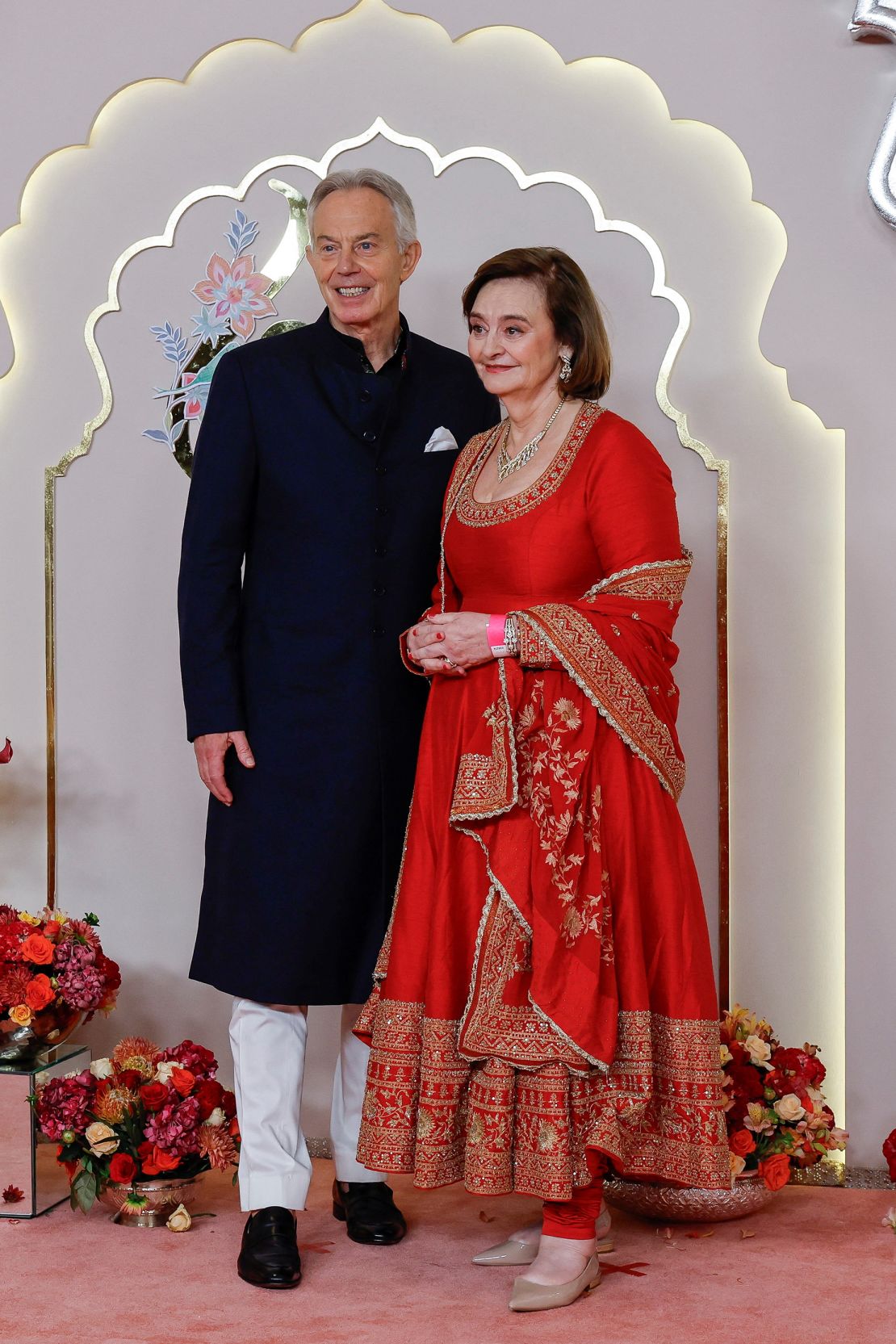 Former British Prime Minister Tony Blair and his wife Cherie Blair arrived on the red carpet in classic Indian attire.