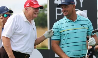 Former President Donald Trump with Bryson DeChambeau during the 2022 LIV Golf Bedminster pro-am at Trump National in Bedminster, New Jersey. (The Record)