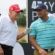 Former President Donald Trump with Bryson DeChambeau during the 2022 LIV Golf Bedminster pro-am at Trump National in Bedminster, New Jersey. (The Record)