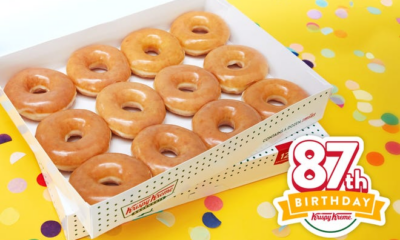 Krispy Kreme is celebrating its 87th birthday on Friday, July 12, by offering customers 87-cent Original Glazed dozens with the purchase of any dozen at regular price.