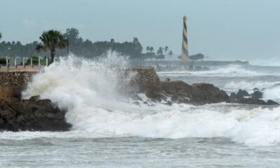 High tides are pictured after Hurricane Beryl in Santo Domingo on July 2, 2024. Hurricane Beryl was hurtling towards Jamaica on July 2 after killing at least five people and causing widespread destruction in a deadly sweep across the southeastern Caribbean.