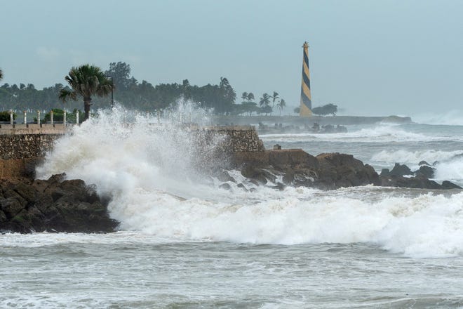 High tides are pictured after Hurricane Beryl in Santo Domingo on July 2, 2024. Hurricane Beryl was hurtling towards Jamaica on July 2 after killing at least five people and causing widespread destruction in a deadly sweep across the southeastern Caribbean.