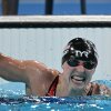 Katie Ledecky of Team USA celebrates after winning Wednesday's final of the women's 1,500m freestyle swimming event during the Paris 2024 Olympic Games. It was her eighth Olympic gold medal.