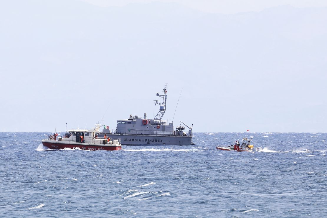 Emergency services conduct search operations in Porticello Santa Flavia, Italy, on August 19, 2024.