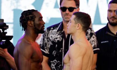 Terence Crawford and Israel Madrimov face off at Friday's weigh-ins.