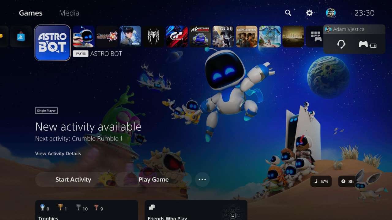 Astro Bot PS5 dashboard