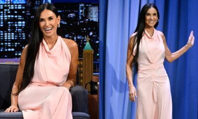 Demi Moore on "The Tonight Show Starring Jimmy Fallon" on Sept. 9 in New York, pink dress, Victoria Beckham