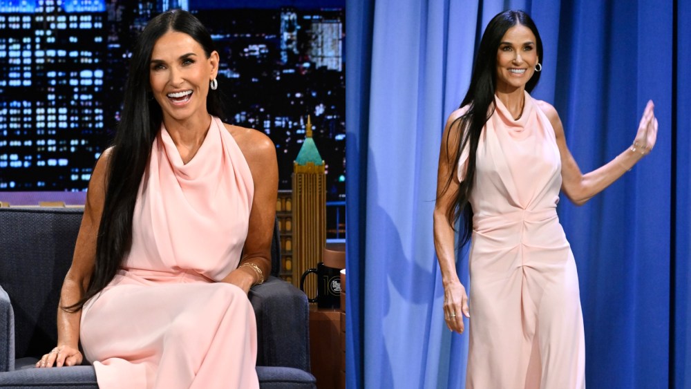 Demi Moore on "The Tonight Show Starring Jimmy Fallon" on Sept. 9 in New York, pink dress, Victoria Beckham