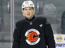 Calgary Flames defenceman Hunter Brzustewicz takes part in the team’s training camp at the Scotiabank Saddledome on Sunday, Sept. 22, 2024.