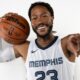 Memphis Grizzlies' Derrick Rose poses for a portrait during the NBA basketball team's media day in Memphis, Tenn. Monday, Oct. 2, 2023. (George Walker IV / AP Photo)