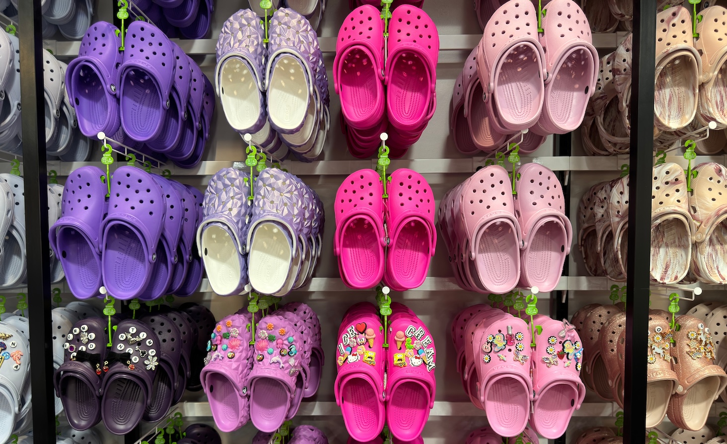 Rows of Crocs inside a Las Vegas retail store.