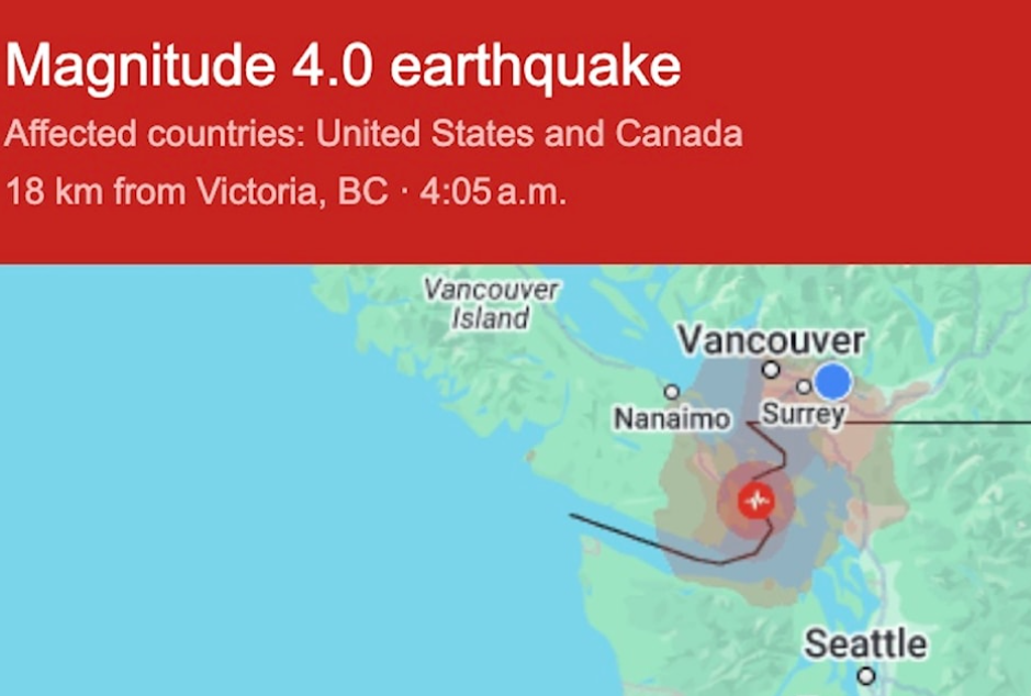 Light tremors felt in Vancouver after 4.0 earthquake near Victoria