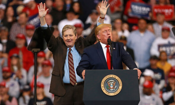 President Donald Trump introduces U.S. Sen. John Kennedy, R-Louisiana, during a rally at CenturyLink Center on November 14, 2019, in Bossier City.