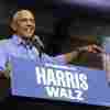 Former President Barack Obama speaks during a campaign event for Vice President Harris in Pittsburgh on Thursday. Prior to the rally, Obama made a special plea to Black men who have been hesitant to support Harris.