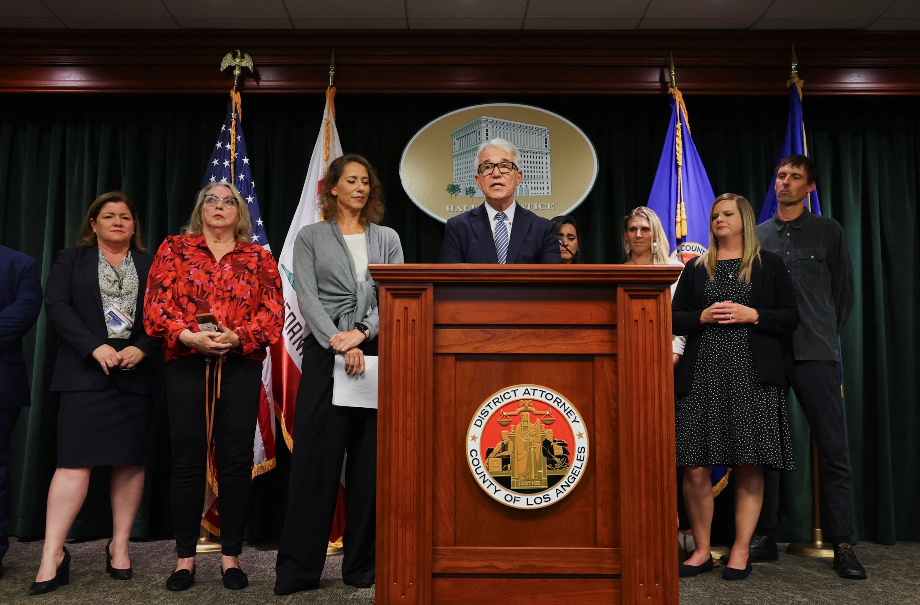 PHOTO: Los Angeles County District Attorney George Gascon speaks during a news conference to announce a decision in the case of brothers Erik and Lyle Menendez, at his office in Los Angeles, Oct. 24, 2024.