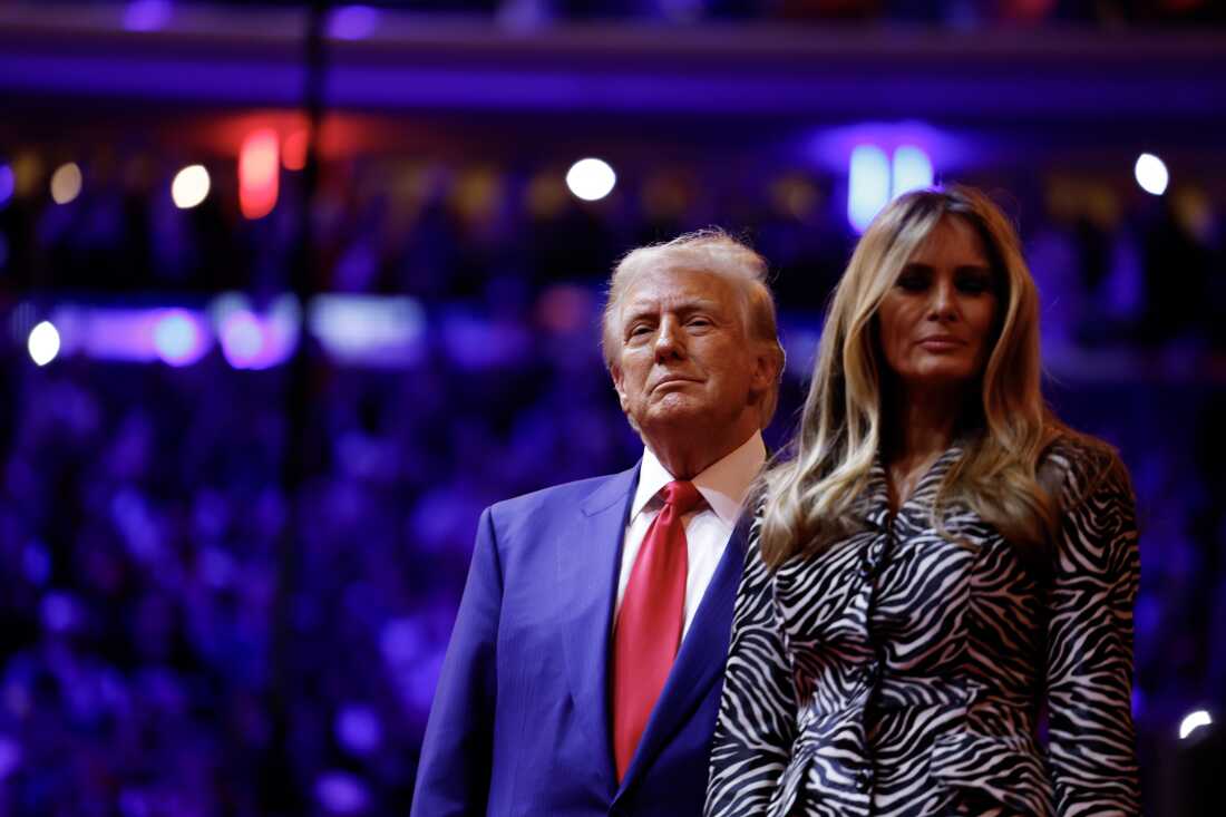 Republican presidential nominee, former U.S. President Donald Trump and Melania Trump take the stage at the campaign rally at Madison Square Garden on Sunday in New York City.