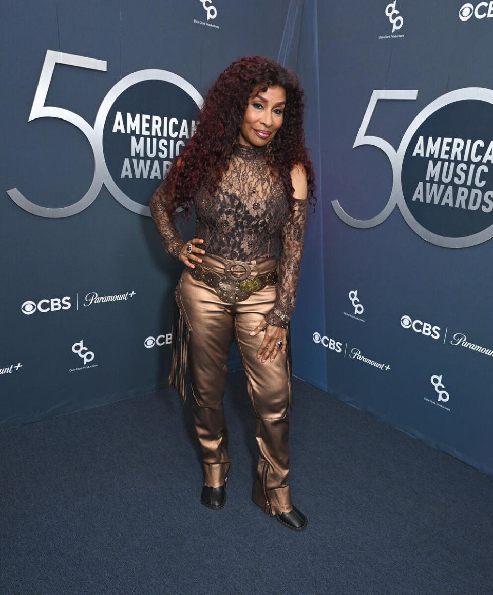 Chaka Khan, American Music Awards 50th Anniversary Special, Stella McCartney, boots, bronze, studded