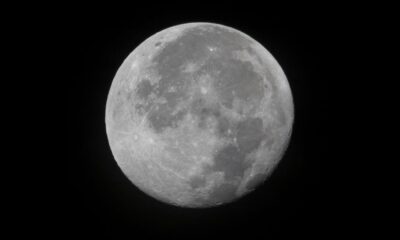 Full moon in detail against the darkness of space.