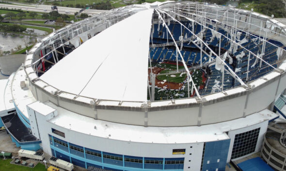 Hurricane Milton rips roof off Tropicana Field — Tampa Bay Rays stadium that was used as staging site for responders