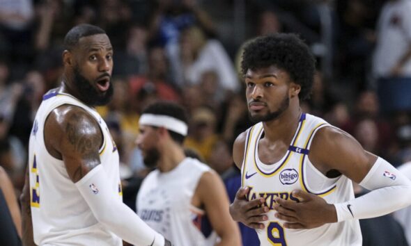 LeBron and Bronny James make history, play together in Lakers preseason game