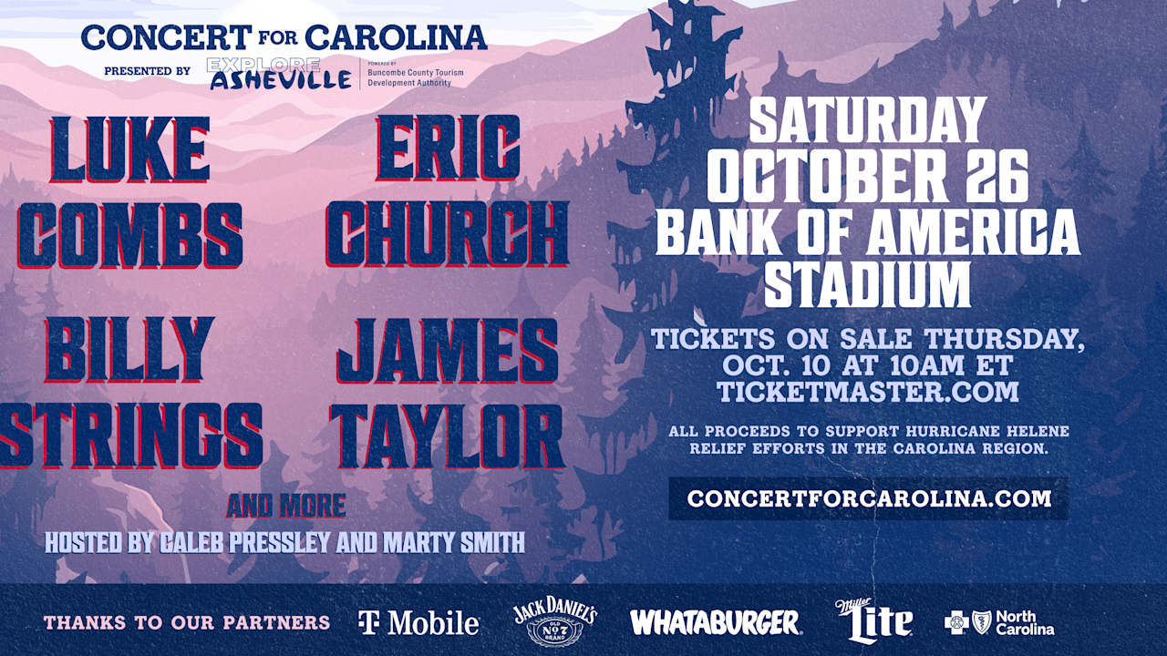 Luke Combs, Eric Church, Billy Strings, and James Taylor come together for 'Concert for Carolina' at Bank of America Stadium