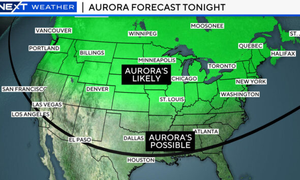 Northern lights visible in Massachusetts, forecast map shows potential for major aurora display