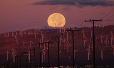 A hunter's moon sets over Mojave, California on October 17, 2024.