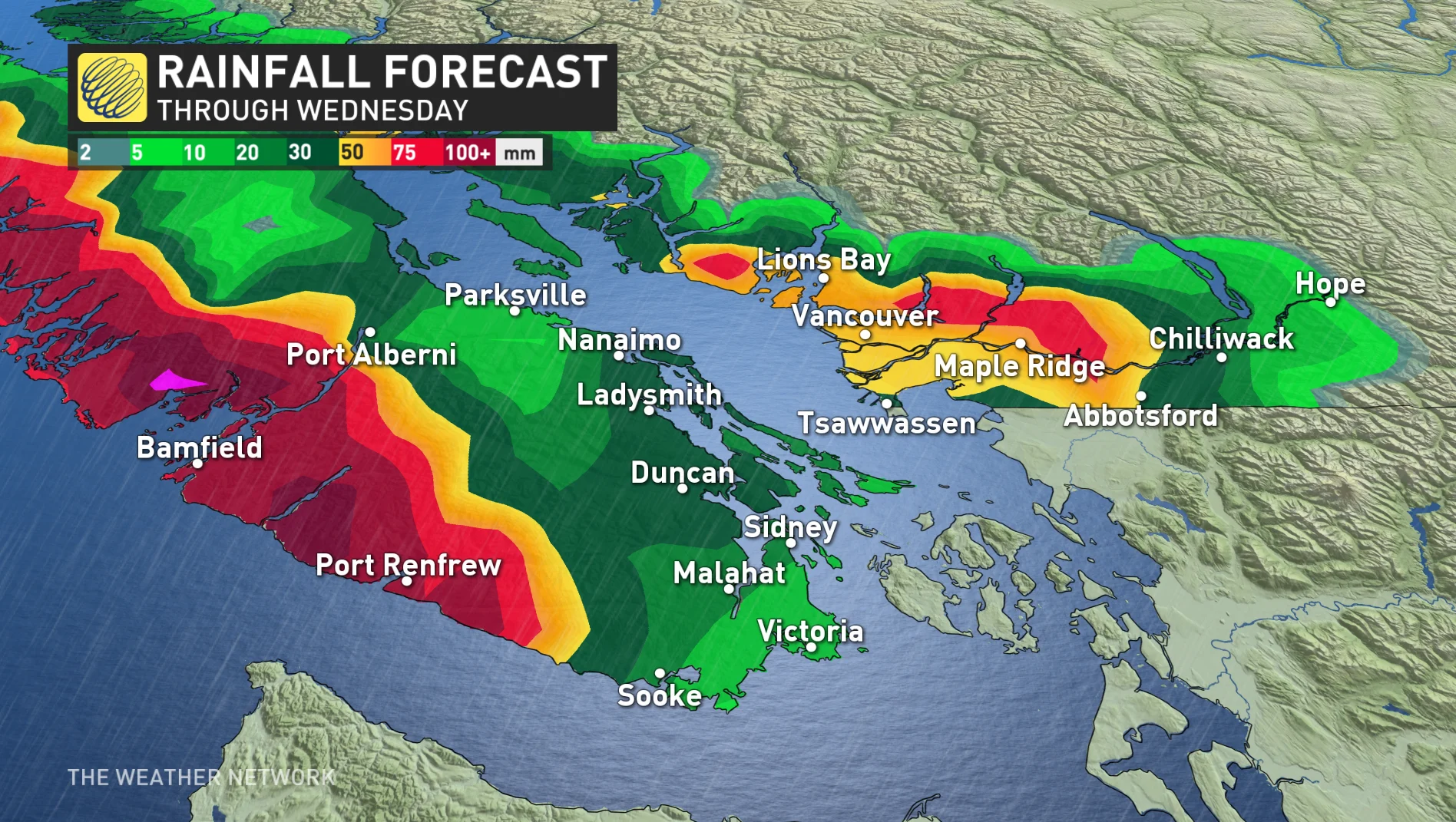 B.C. rainfall through Wednesday 