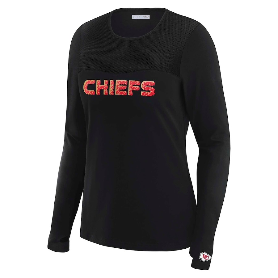 Kansas City Chiefs WEAR by Erin Andrews x Gracie Hunt Women's Mesh Panel Long Sleeve T-Shirt - Black
