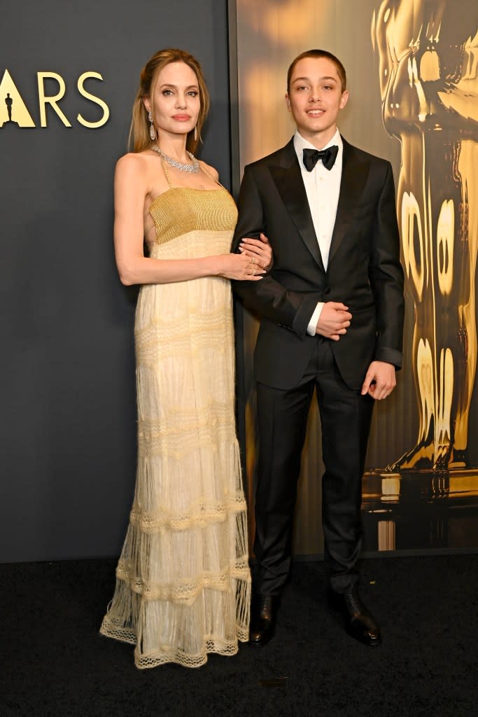 Angelina Jolie and Knox Jolie-Pitt at the 2024 Governors Awards. Getty Images