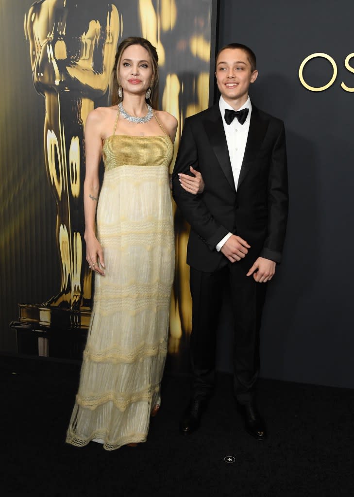 Angelina Jolie poses with son Knox Jolie-Pitt at the Governors Awards. FilmMagic