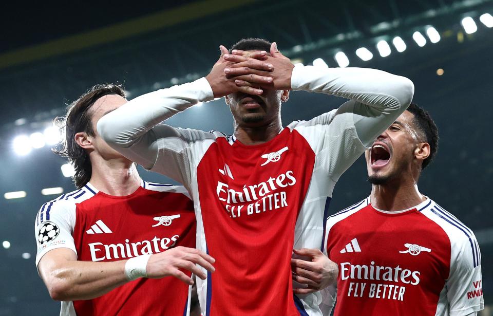 Gabriel drops the Gyokeres celebration after scoring Arsenal’s third (Getty Images)