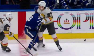 Maple Leafs' Matthew Knies exits vs. Golden Knights after hit from Zach Whitecloud