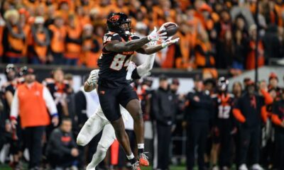 Oregon State tight end Jermaine Terry II (84) catches a pass against Washington State Nov. 23 at Reser Stadium in Corvallis.